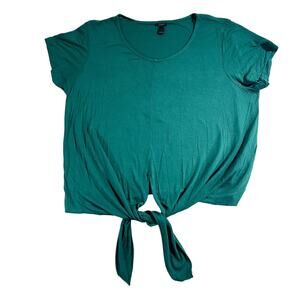 J. Crew Cap Sleeve Pullover Blouse Style H4622 Teal Green Tie in Front Viscose